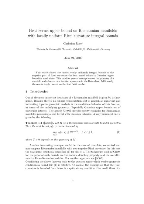 Pdf Heat Kernel Upper Bound On Riemannian Manifolds With Locally