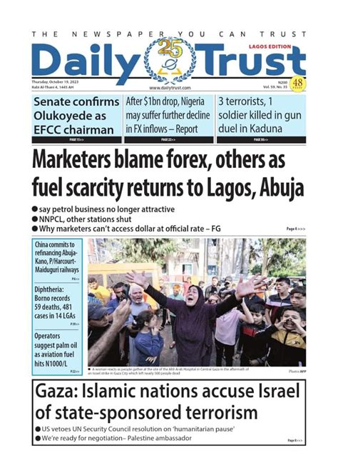 Nigerian Newspapers Daily Front Pages Review Thursday 19th October 2023