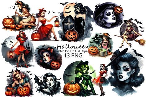 Halloween Witch Pin Up Girl Clipart Graphic By Dreamy Art · Creative