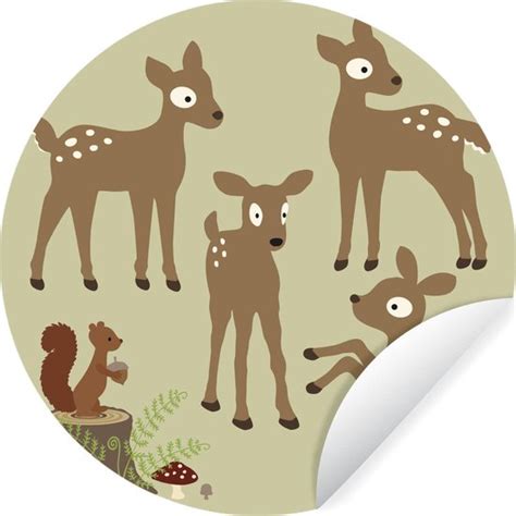 Illustration De Plusieurs Jeunes Cerfs Sur Un Fond Clair Sticker Papier