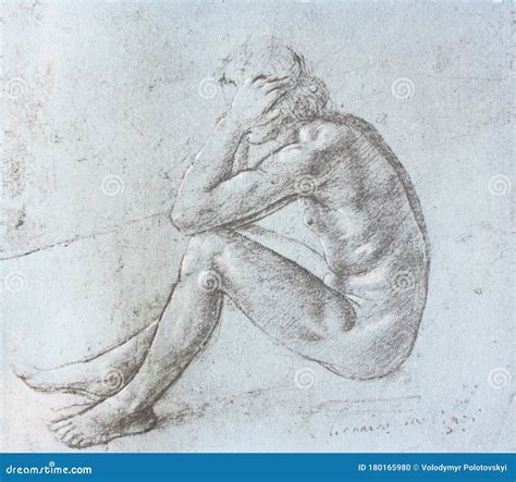 Pencil Drawing Of Naked Man By Leonardo Da Vinci In The Vintage Book Disegni Di Leonardo By L