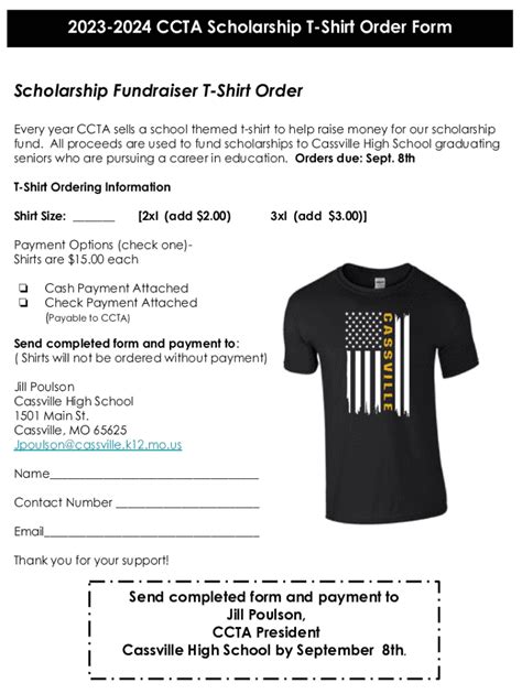 Fillable Online Cassville K12 Mo CCTA TShirt Order Form Fax Email Print