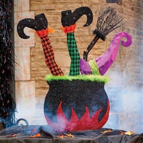 Pre Lit 40 Upside Down Witch Legs Cauldron Outdoor Halloween Yard Decoration Co Halloween Yard