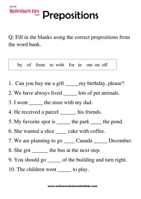 Prepositions Worksheets For Grade Preposition Worksheets 41 Off