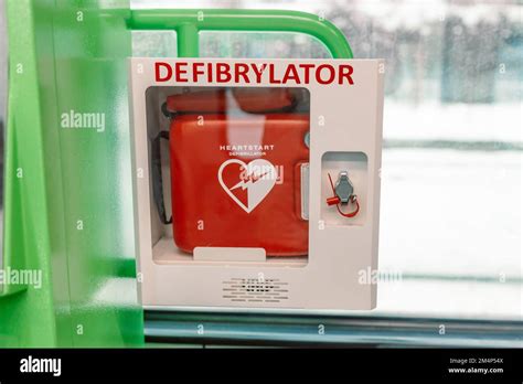 Automated External Defibrillator Aed In White Box On The Wall Is An Emergency Pacemaker Device