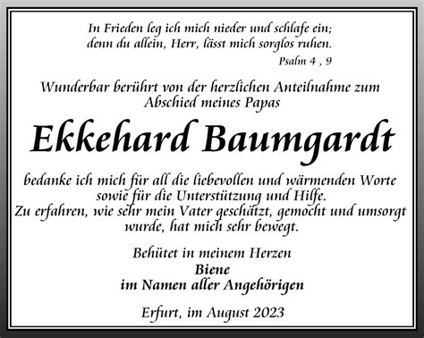 Traueranzeigen Von Ekkehard Baumgardt Trauer In Thueringen De