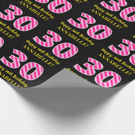 Fun Pink Stripes 30 Happy 30th Birthday Name Wrapping Paper Zazzle