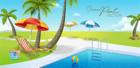 Summer Vacation Pool Grass Pool Ladder Tourism Theme Palm Sun Lounger