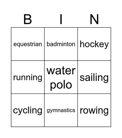 Olympic Sports Bingo Card