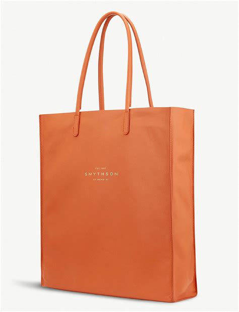 Smythson Kingly Leather Tote In Orange Lyst