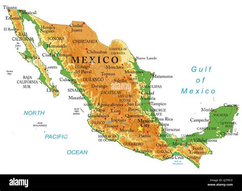 Highly Detailed Physical Map Of Mexicoin Vector Formatwith All The Relief Formsregions And