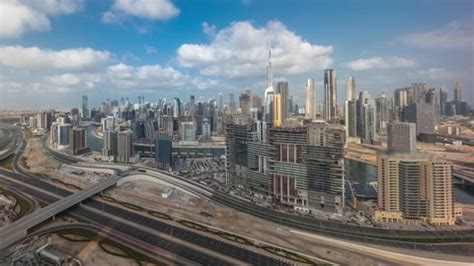 Panoramic Skyline Dubai Business Bay Downtown Stock Footage Video (100% ...