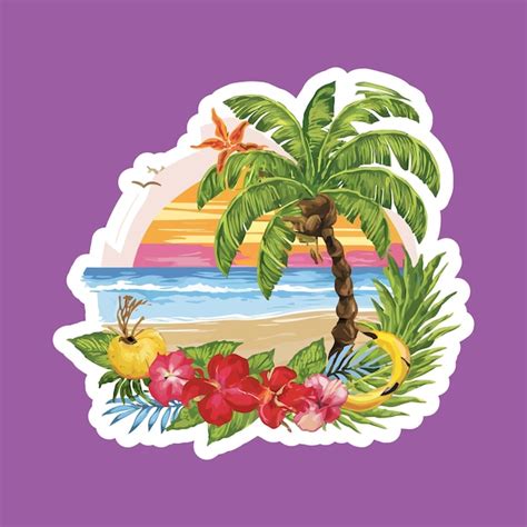 Premium Vector Ocean Beach Graphic Sticker Design