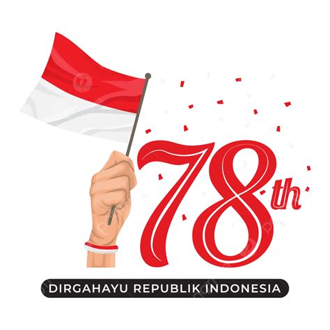 17 Agustus Kartu Ucapan Selamat Hari Kemerdekaan Indonesia Dengan Tangan Memegang Bendera