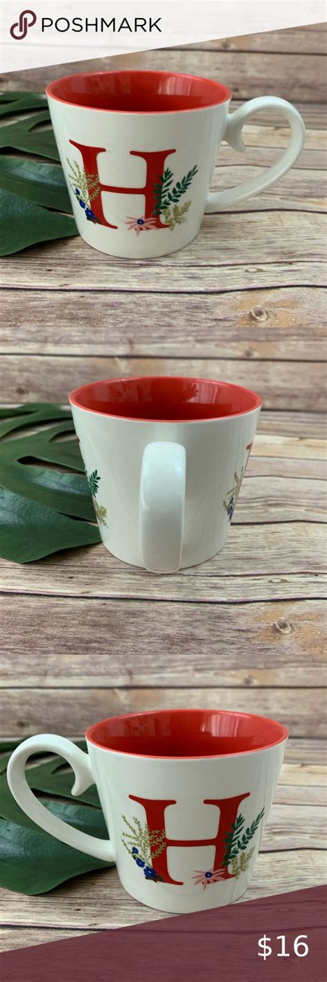 Opal House White Red Floral Initial H Coffee Mug Floral Initial Red