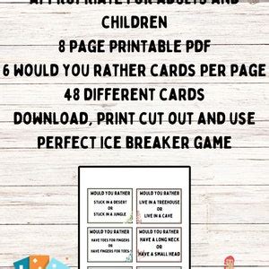 Ice Breaker Games Printable Would You Rather Ice Breaker Game