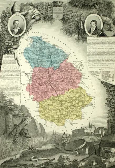 1861 PLAN CARTE géographique ancienne DÉPARTEMENT DE LA HAUTE MARNE