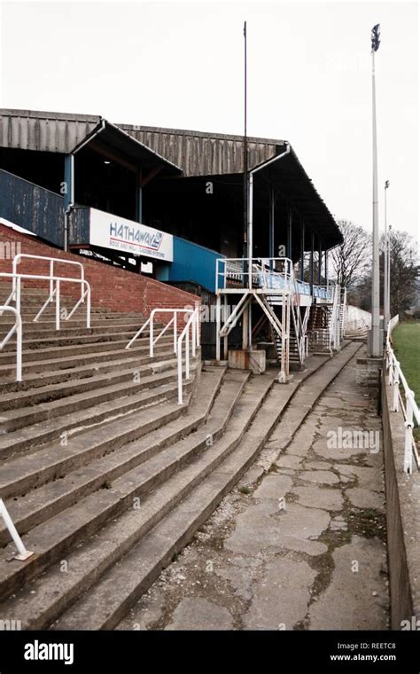 The main stand at Bishop Auckland FC Football Ground, Kingsway, Bishop Auckland, County Durham ...