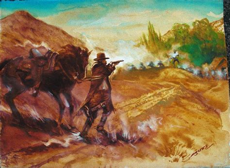 22 Wyatt Earp Vs Curly Bill At Mescal Springs 21 X 30 Gouache