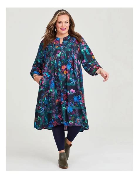 Taking Shape Breezy Blues Tuck Natural Dress In Print Myer