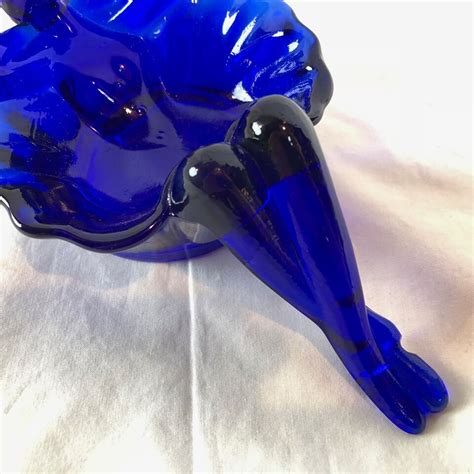 Mosser Glass Nude Woman Soap Dish Bathing Lady Cobalt Blue Nymph Ebay