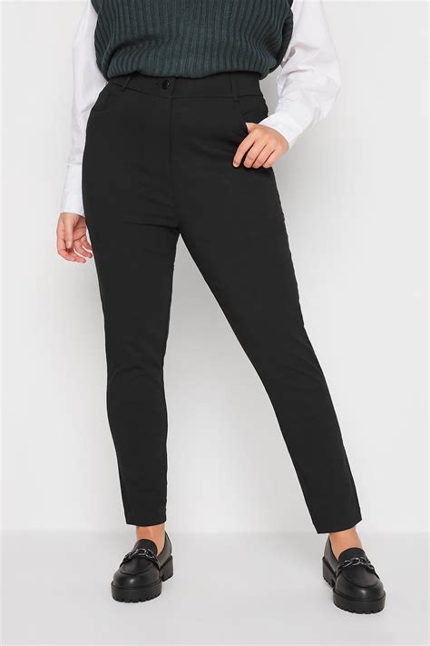 Curve Plus Size Black Bengaline Slim Leg Trousers Yours Clothing