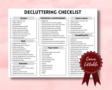 Printable Decluttering Checklist Home Decluttering Checklist