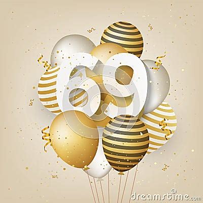 Happy 69th Birthday With Gold Balloons Greeting Card Background. Vector ...