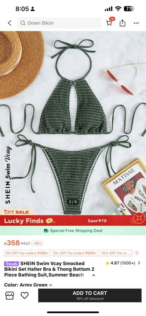 SHEIN Swim Vcay Smocked Bikini Set Halter Bra Thong Bottom 2 Piece