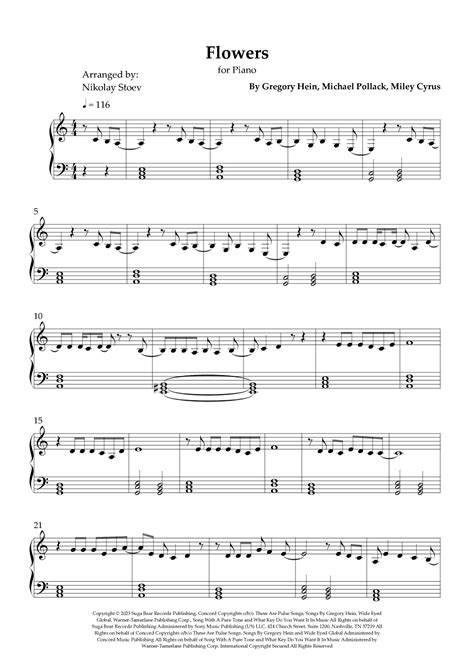 Flowers Arr Nikolay Stoev By Miley Cyrus Sheet Music For Piano Solo At Sheet Music Direct