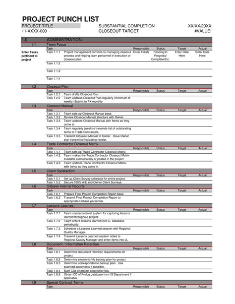 Free Printable Punch List Templates Pdf Word Excel