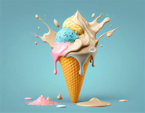 Premium Photo Melted Ice Cream On Solid Background Generative Ai