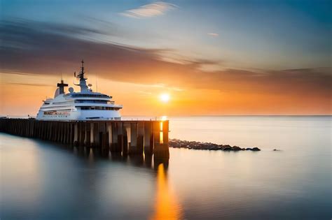 Premium Photo A Boat Is Docked At A Pier With The Sun Setting Behind It