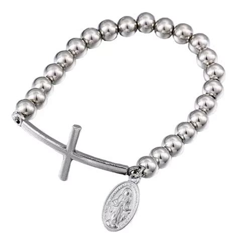 Pulsera Dije Cruz Virgen De Guadalupe Acero Inoxidable Meses Sin Inter S