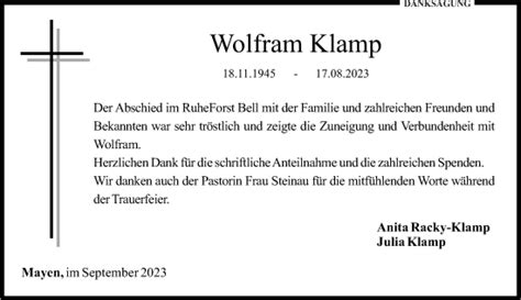 Traueranzeigen Von Wolfram Klamp Rz Trauer De