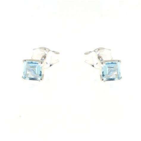 Boucles D Oreilles Argent Topaze Bleue Trait E Carr E Mm Ref