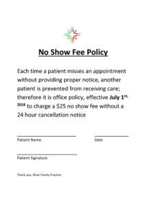 Khair Family Practice | No Show Fee Policy