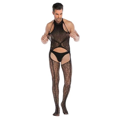 Seksi Askılı Sırtı ve Ağı Açık Desenli Erotic Bodystocking Crossdresser