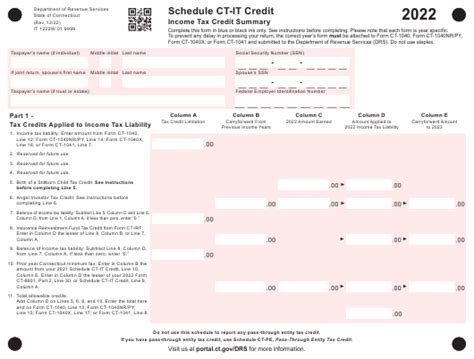 Schedule Ct It Credit Download Printable Pdf Or Fill Online Income Tax Credit Summary 2022