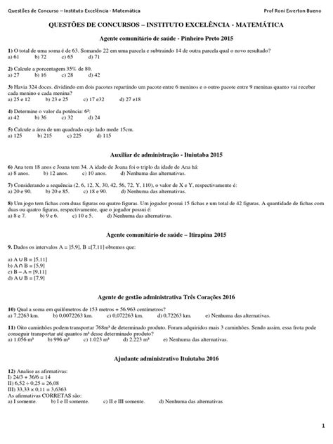Questões Matemática Concurso Pdf - Questões de Matemática para Concursos | PDF | Número racional | Fração ...