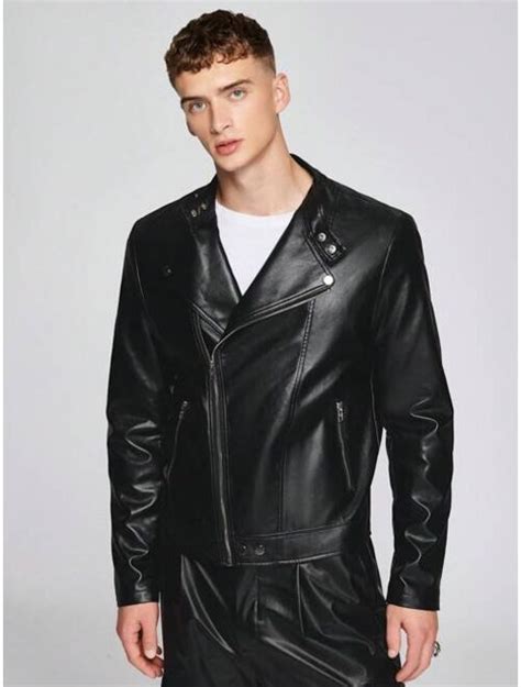 Buy Manfinity Emrg Men Zip Up Pu Leather Moto Jacket Online Topofstyle