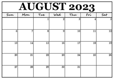 August 2023 Calendar Printable Template PDF Word Excel