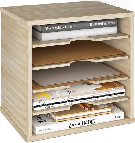 Ballucci Wood File Organizer Paper Sorter, 5 Tier Adjustable Shelves ...