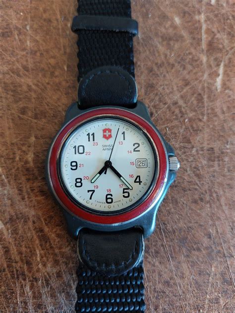 Vintage Swiss Army Mens Military Red Bezel Marlboro Watch 40mm Needs