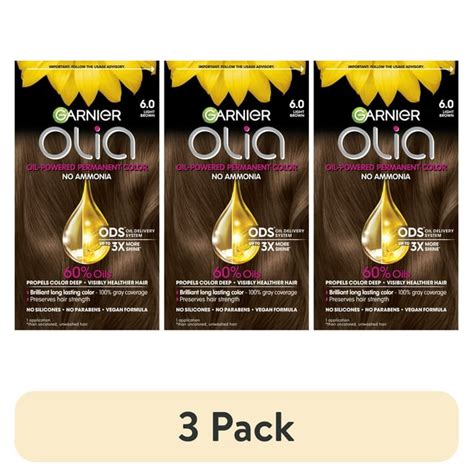 3 Pack Garnier Olia Oil Powered Permanent Hair Color 6 0 Light Brown