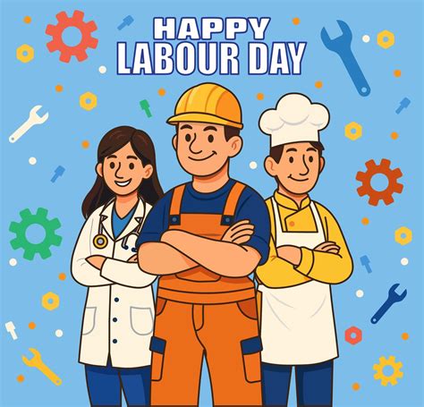 Happy labour day cartoon character. 65493481 Vector Art at Vecteezy