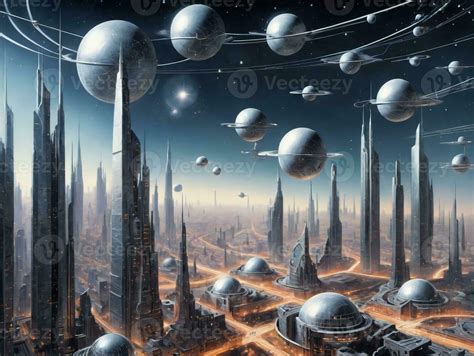 Futuristic City With Futuristic Buildings And Planets. AI Generated ...