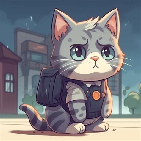 Premium Photo Cartoon Cat With Backpack Sitting On The Ground In