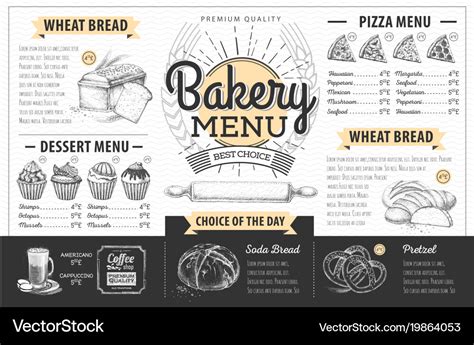 Vintage Bakery Menu Design Restaurant Menu Vector Image