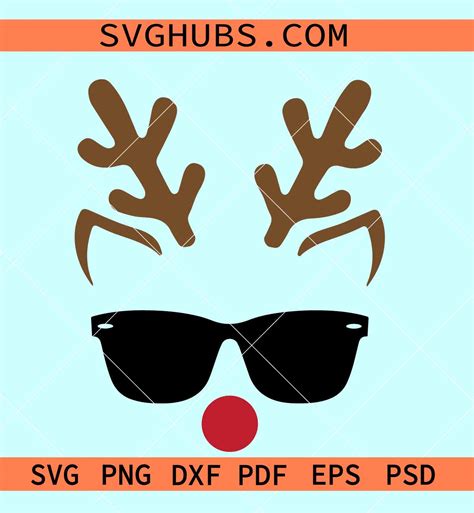 Reindeer Face With Sunglasses Svg Boy Reindeer Svg Kids Christmas Svg